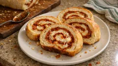 Pane ripieno al pesto rosso e mozzarella: una spirale soffice da servire a fette
