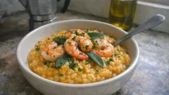 Risotto zucca e gamberi: cremoso all’onda con crema di zucca e profumo di salvia