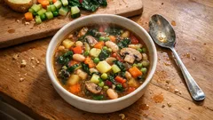 Minestrone di verdure con legumi e funghi: denso, profumato e pronto in 30 minuti